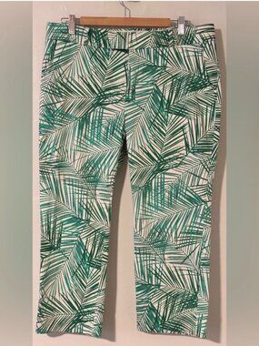 Banana Republic Cropped Pants with Kelley Green Palm Print – Size 12